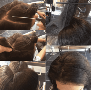 Uitleg van hoe een V-part haarstuk geplaatst wordt